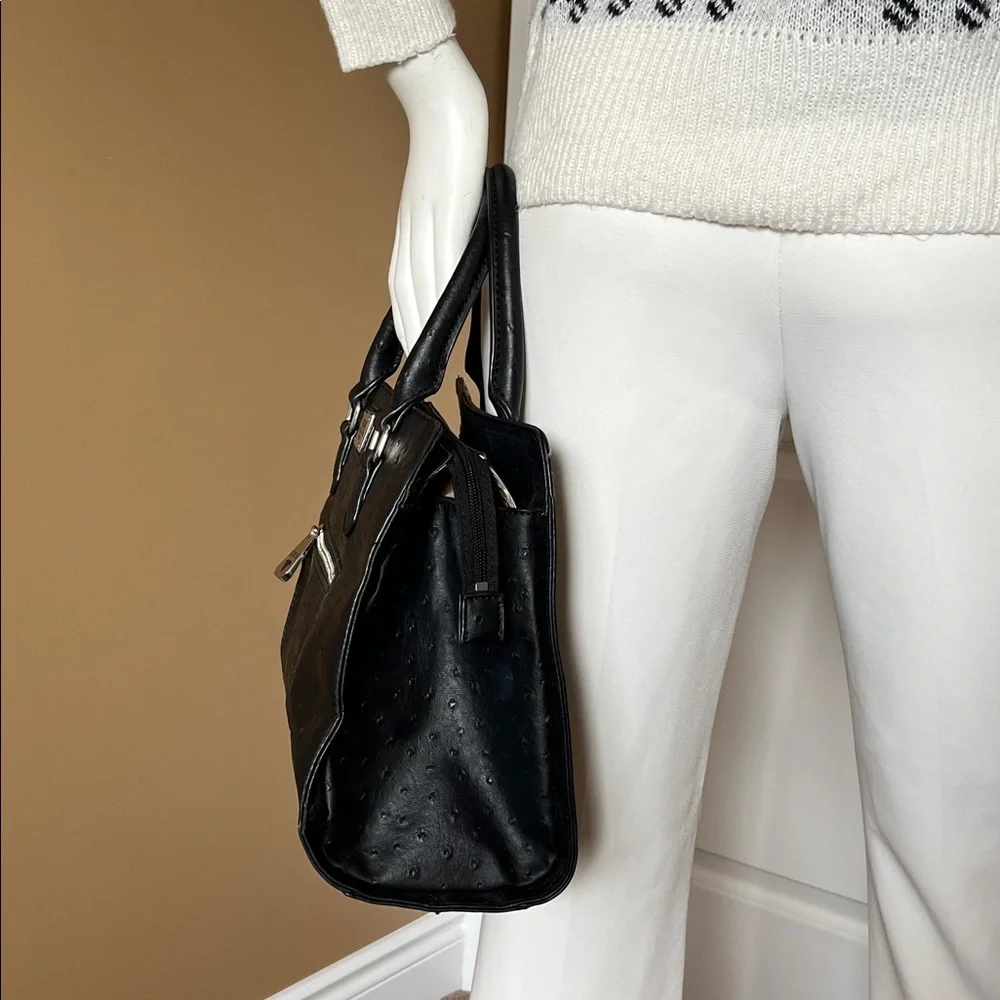 GUESS Black Textured Satchel with Front Zip Pocket - Picture 7 of 14